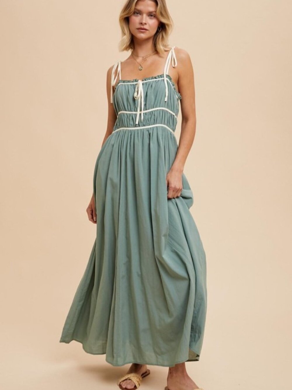 Cotton Blend Contrast Trim Maxi Dress - Picture 1 of 3